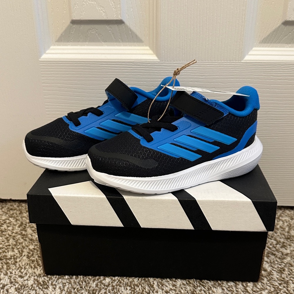 Kids Adidas Velcro Toddler Running Shoes - Black and Blue - Brand New